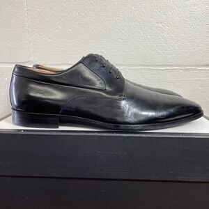BOSS Hugo Boss 14402 Black Leather Oxford Derby Dress Shoes Mens 8 Made In Italy